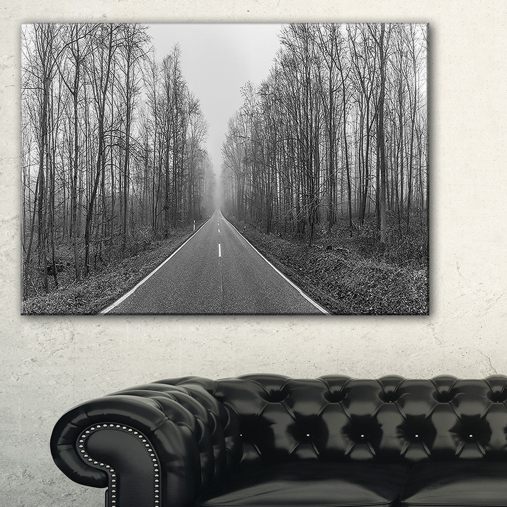 "Black and White Freeway in Forest" Landscape Print Wall Artwork, 40"x20"