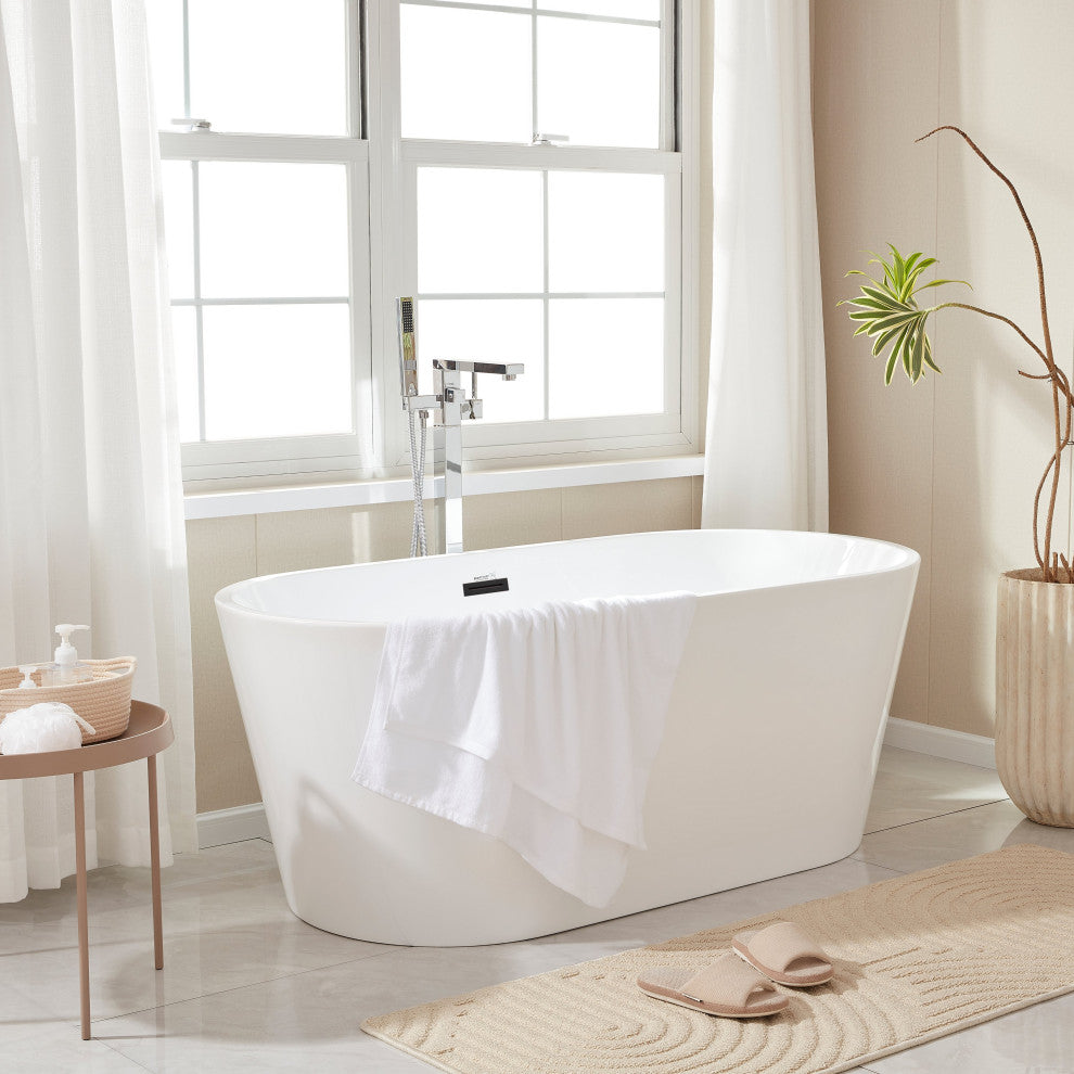 Freestanding Acrylic Bathtub, White/Matte Black, 59"