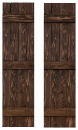 Traditional Board and Batten Exterior Shutters Pair, Coffee Brown, 48"