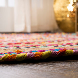 Isla Round Boho Braided Rag and Jute Multi/Natural 7' Round Area Rug
