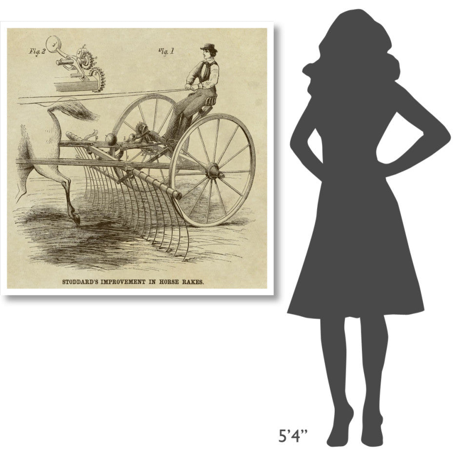 "Stoddard's Improvement in Horse Rakes" Paper Print by Inventions, 42"x42"
