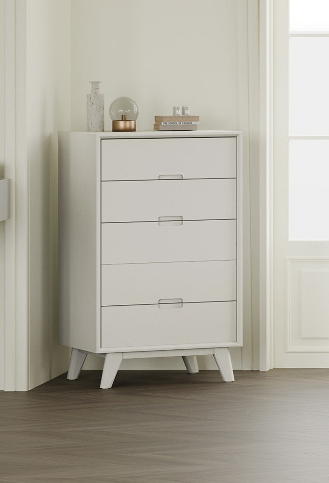 Modern High Chest Dresser With Goove Handles, White