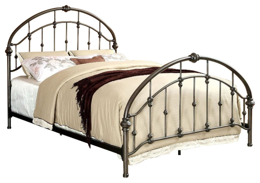 Metal Full Bed With Round Headboard And Footboard, Brushed Bronze Gray