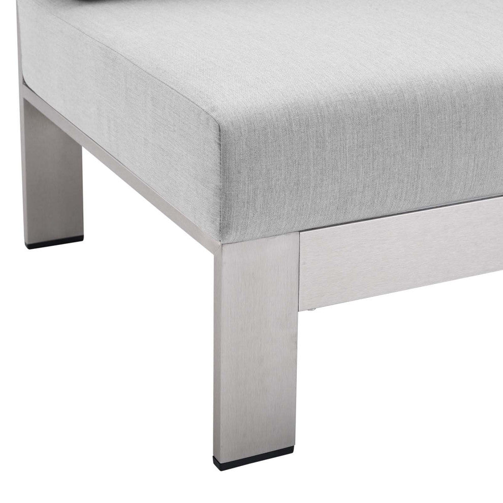Sectional Sofa Chair Table Set, Sunbrella, Aluminum, Silver Gray, Outdoor