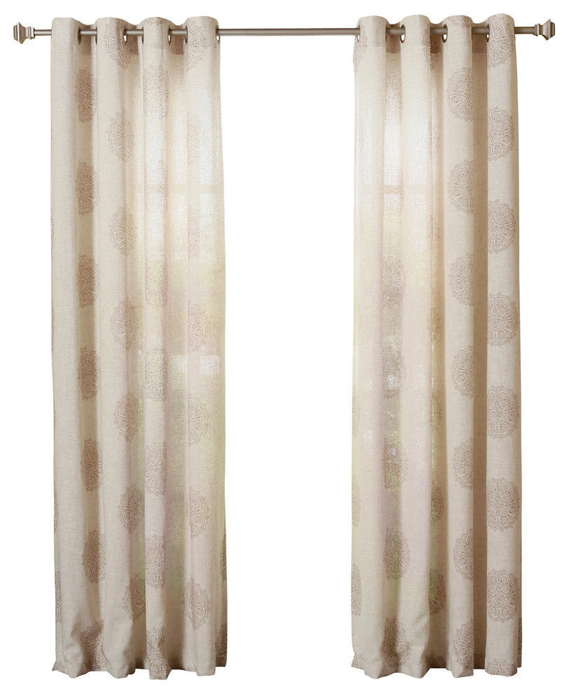 Linen Blend Medallion Printed Curtains, Pair, Taupe, 84"