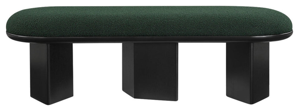 Wilshire Boucle Fabric Upholstered Bench, Green, Black Finish