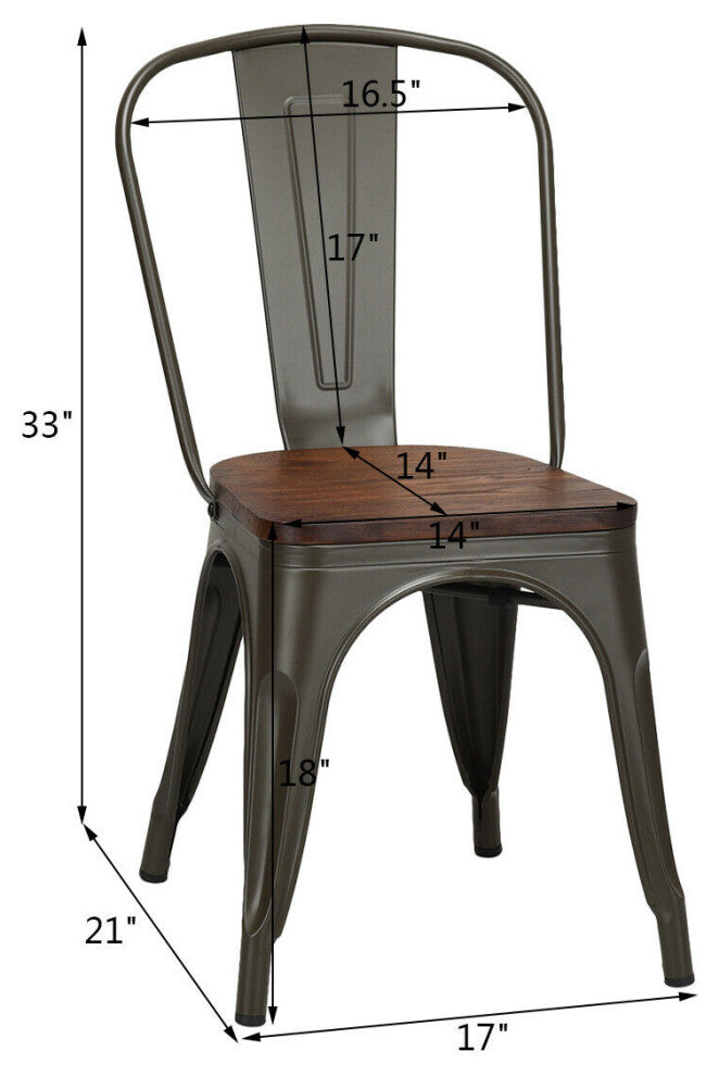 Costway Set of 4 Style Metal Dining Side Chair Wood Seat Stackable Bistro Cafe