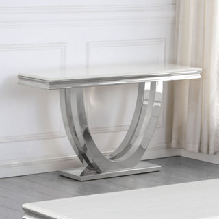 Trinidad White Rectangular Stone Console Table, Silver