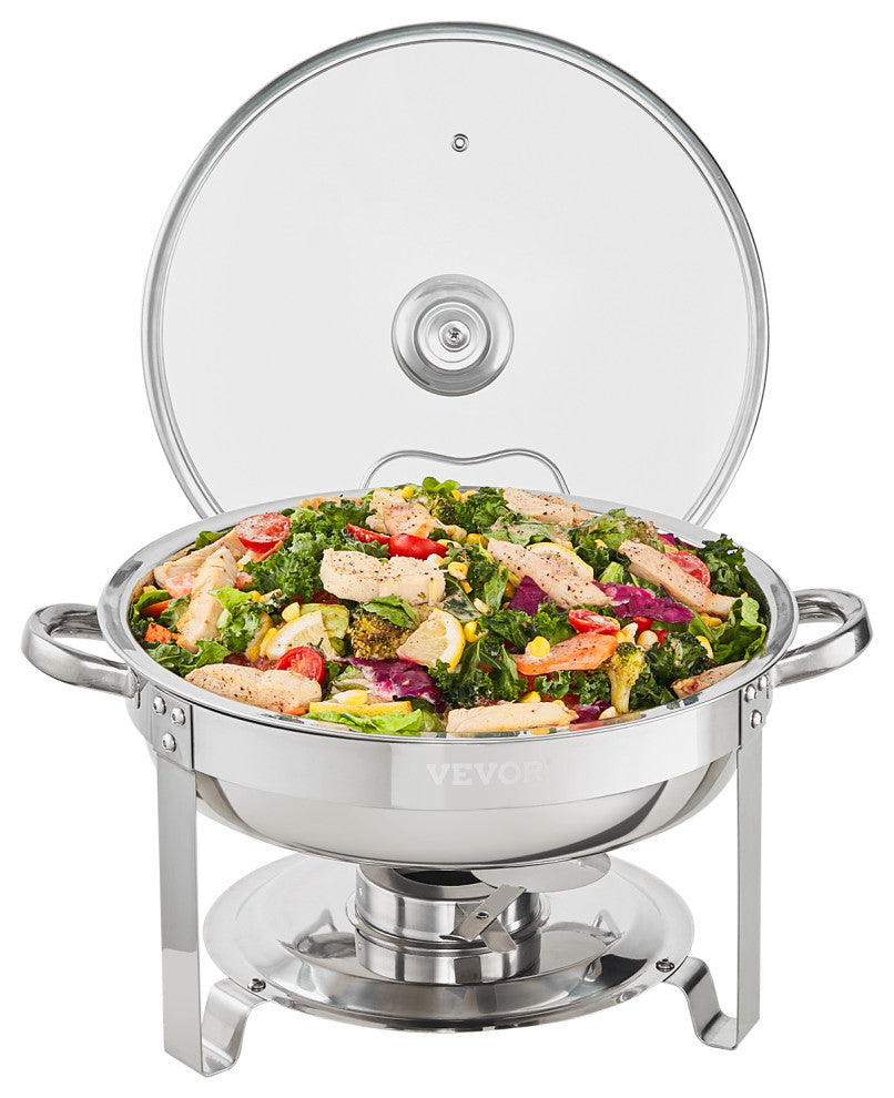 VEVOR 2-Pack Round Chafing Dish Set With Full-Size 4Qt Pan Glass Lid Fuel Holder