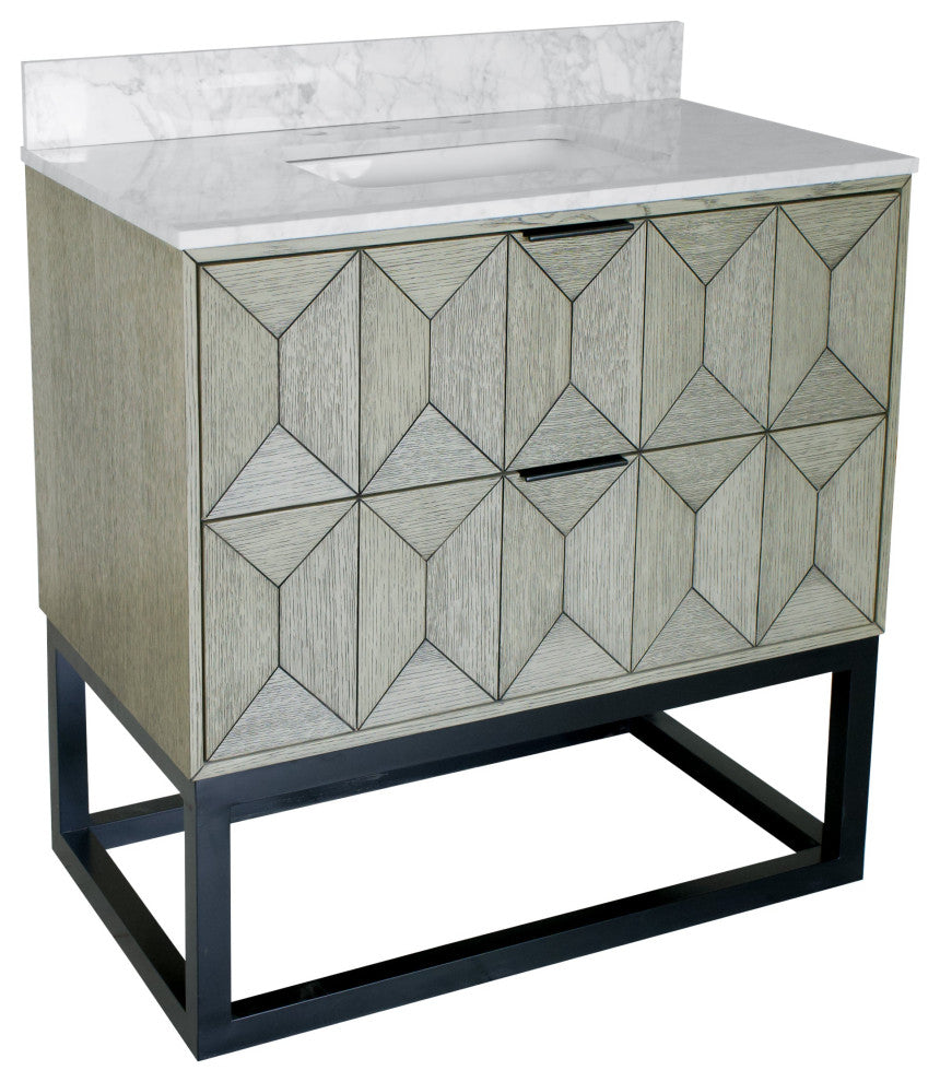 Henley 36" Bathroom Vanity, Gray Oak, Top: Carrara Marble