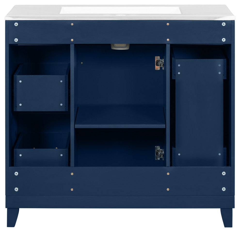36 Inch Freestanding Bathroom Vanity with Ceramic Sink, Blue