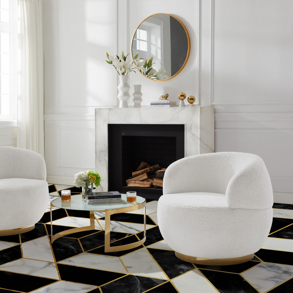 Inspired Home Shaniyah Accent Chair, Swivel, White/Gold Sherpa