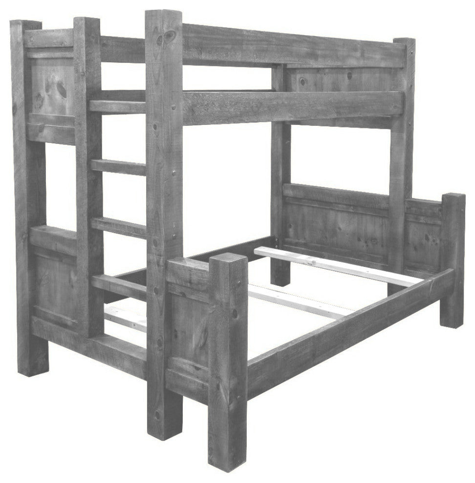 Barnwood Style Timber Peg Bunk Bed, Thunder White, Queen Over Queen