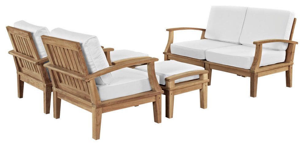 Modway Marina 6-Piece outdoor Patio Teak Sofa Set, Natural White