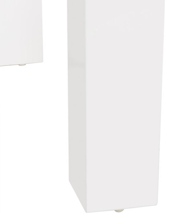 Contemporary Large Desk, Glossy White Wooden Construction With Chrome Accent