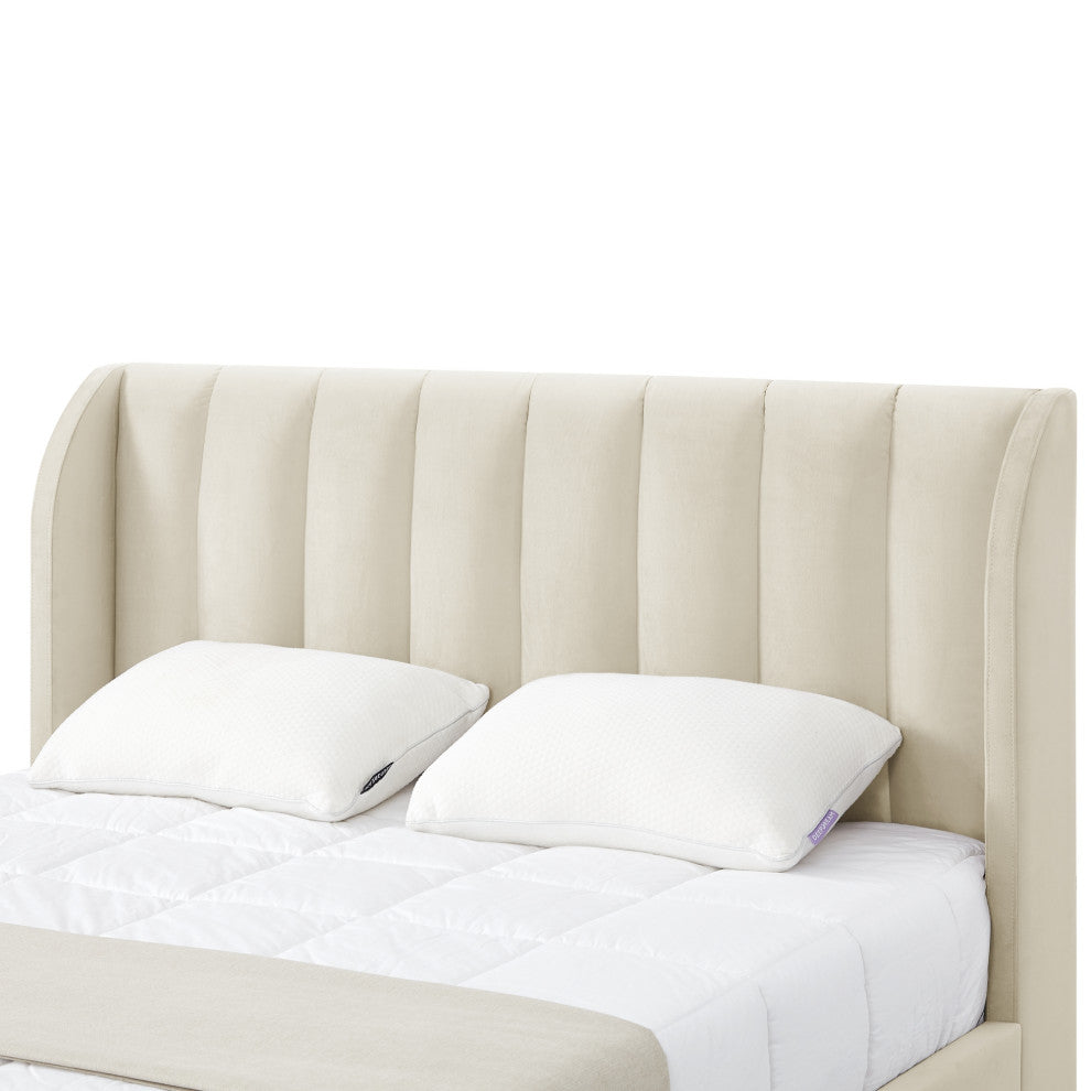 Loft Lyfe Eliyahu Bed Upholstered, Beige Velvet King