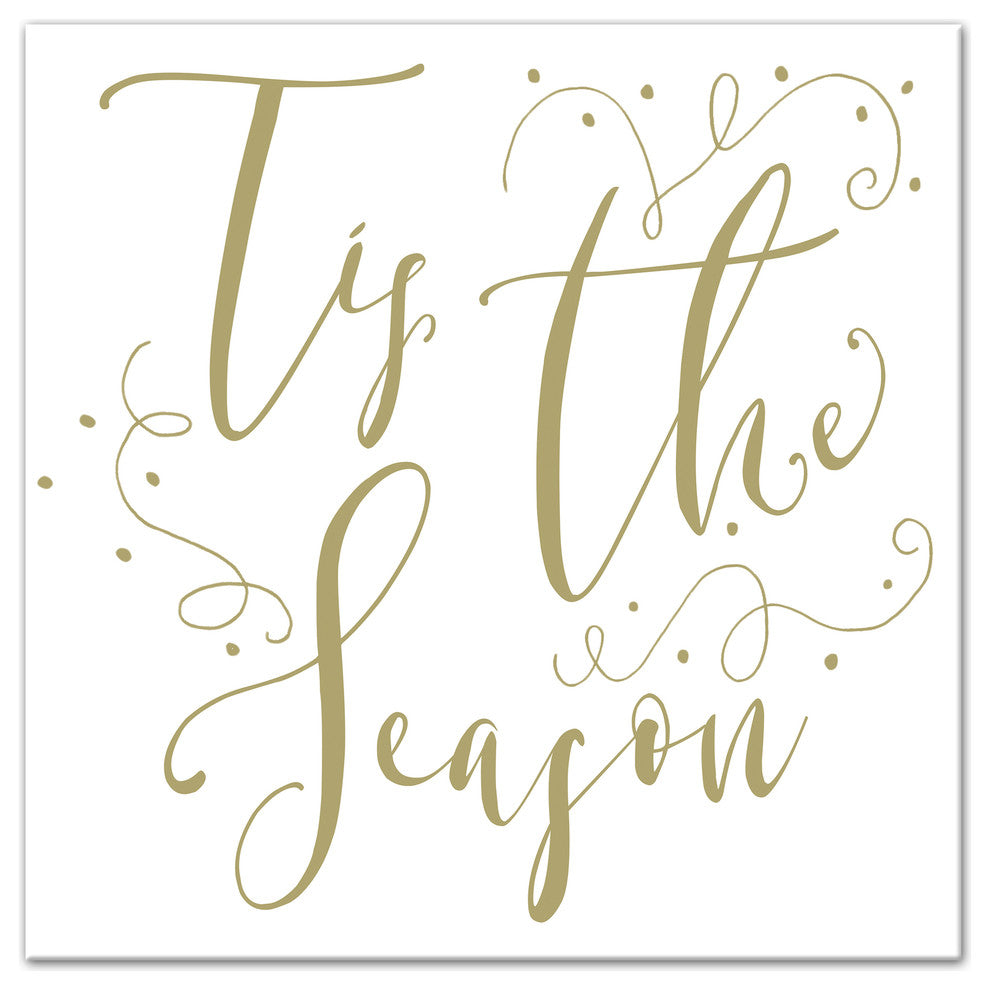 Tis The Season Script Canvas Wall Art, 16"x16"