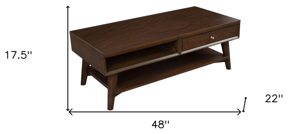 48" Brown Solid And Manufactured Wood Coffee Table With Drawer