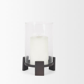Price Small Matte Black Metal With Glass Hurricane Candle Holder
