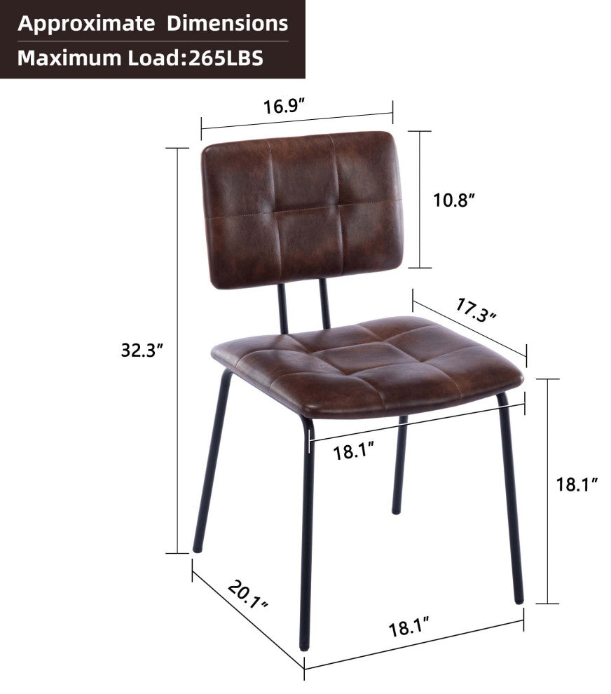 Tufted Tubular Frame Side Chairs Set of 2, Dark Brown
