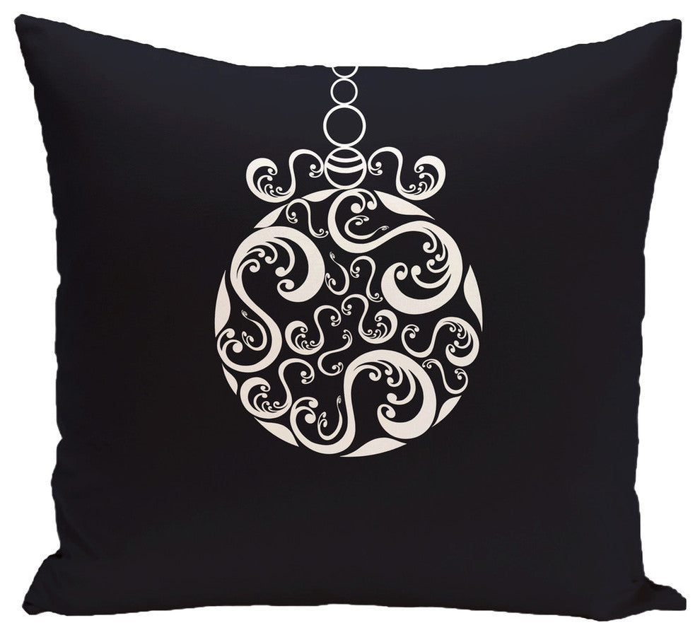 Fancy-Bulb, Decorative Holiday Print Pillow, Navy Blue, 18"x18"