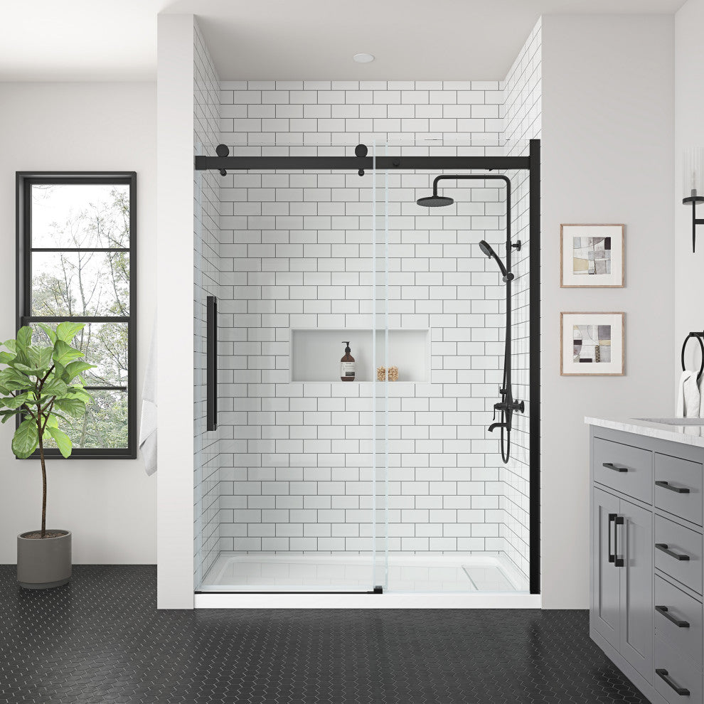 Bel Soft-Close Frameless Sliding Soft Close Shower Door, Matte Black, 60"