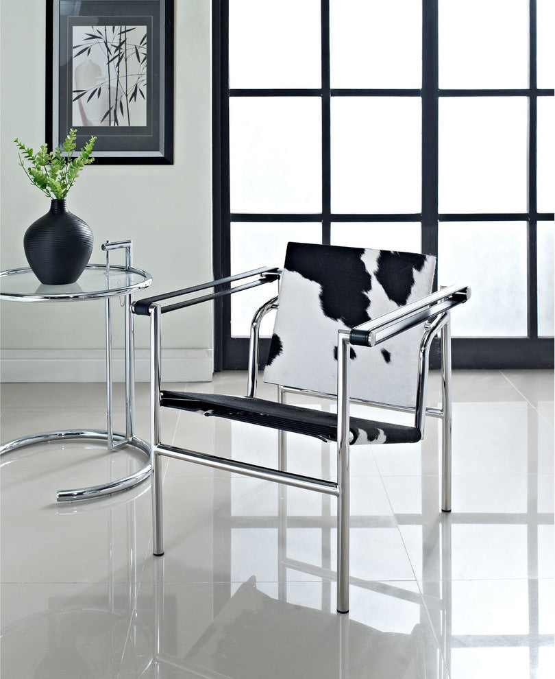 Modern Contemporary Living Room Leather Lounge Chair Black and White