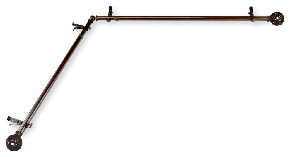Harmony Corner Window Single Curtain Rod 13/16" Diameter, Cocoa, 28-48"