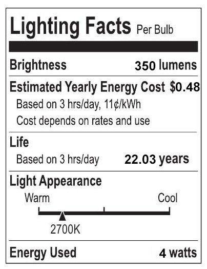 Non-Dimmable T45-4W LED Edison Bulbs, E26 Base, 80+ CRI, 350 Lumens, Pack of 6
