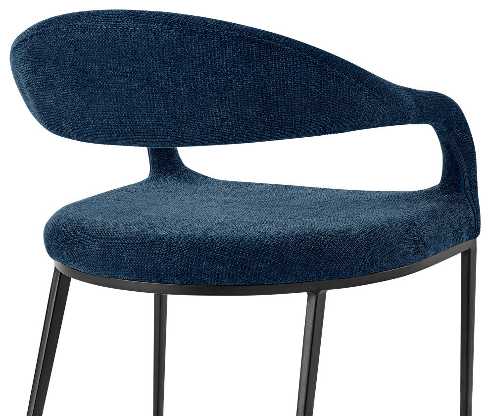 Morgan Upholstered Dining Chair With Matte Black Iron and Blue Fabric, Set of 2