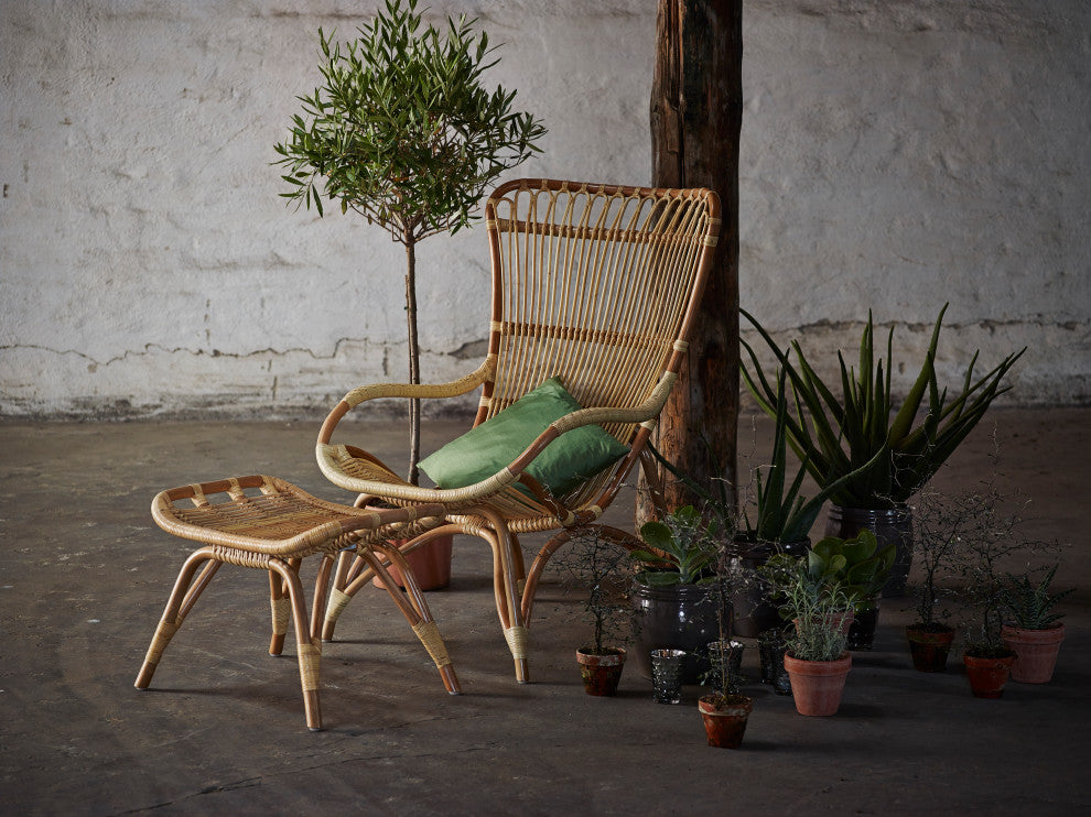 Monet Highback Rattan Lounge Chair and Footstool, Natural