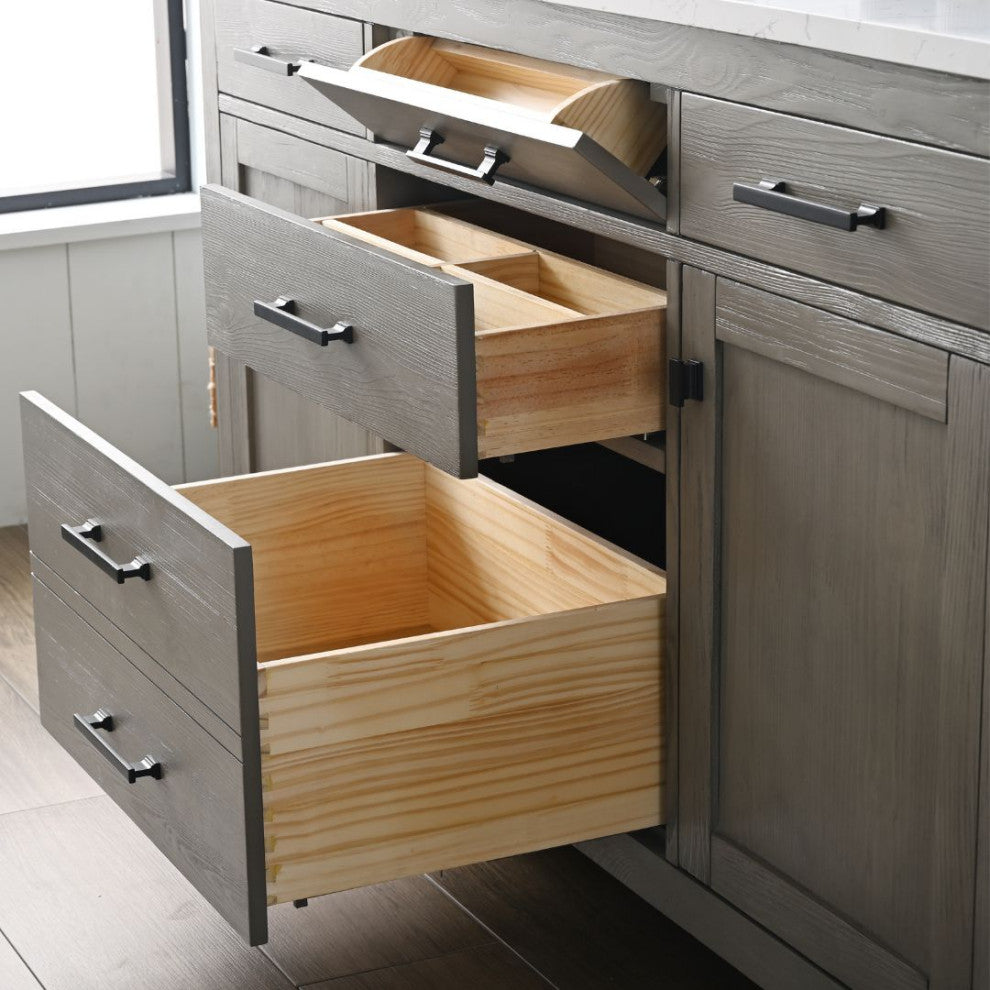 Jasper 60" Bathroom Vanity, Textured Gray, Ariston White Engineered Stone Top