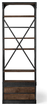 Black Metal Shelving Unit With Dark Brown Storage