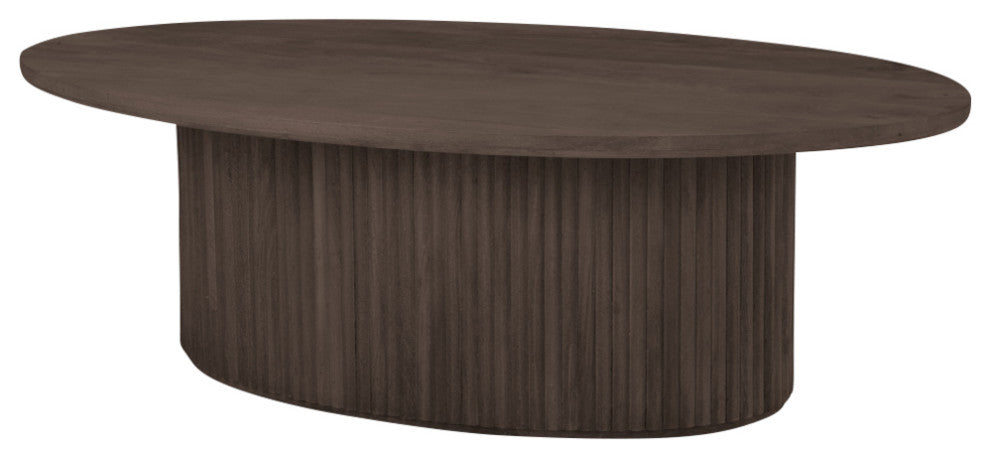Terra Dark Brown Solid Wood Oval Fluted Coffee Table