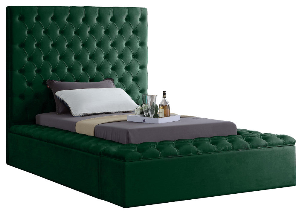 Bliss Velvet Upholstered  Bed, Green, Twin