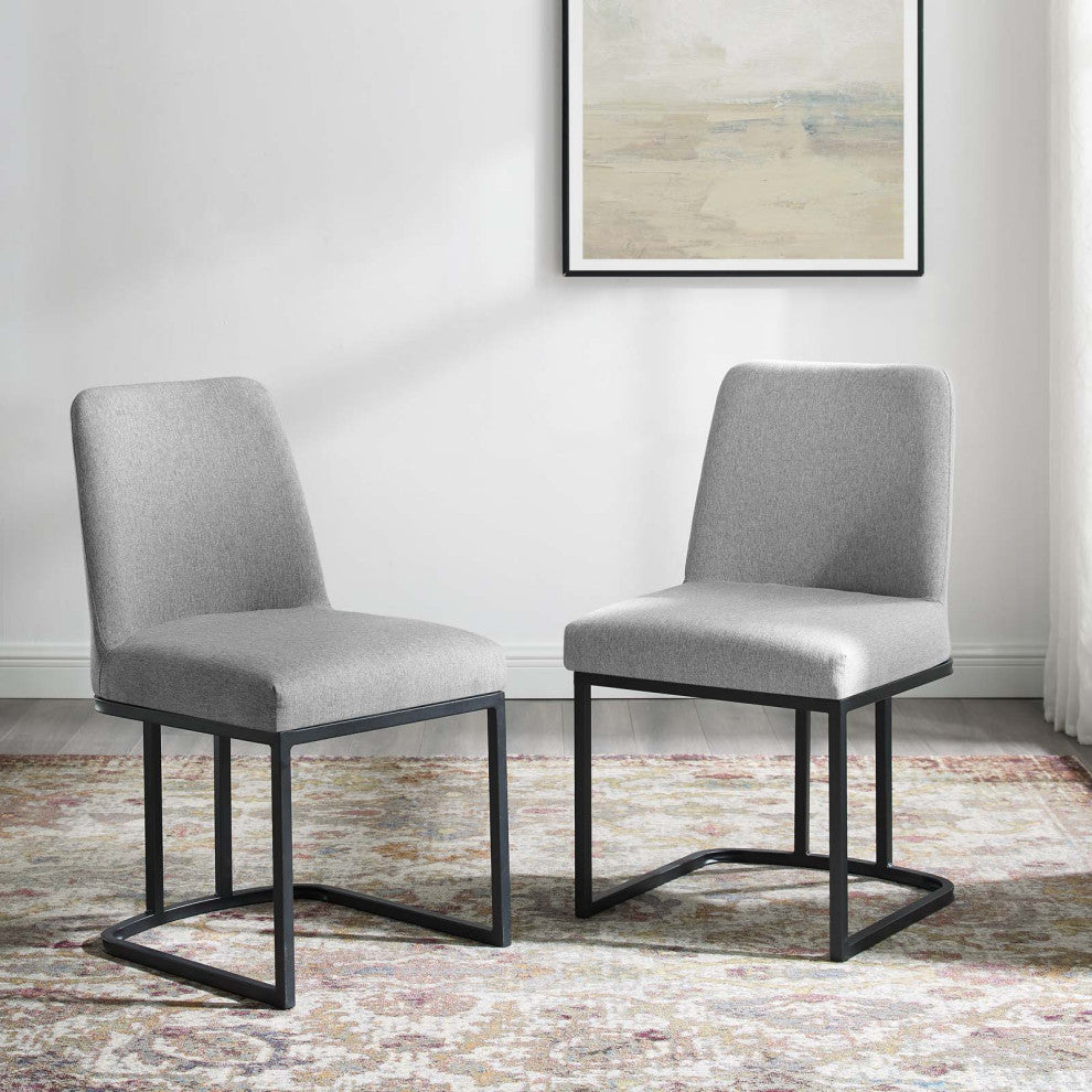 Side Dining Chair, Set of 2, Fabric, Metal, Black Gray, Modern, Cafe Bistro