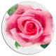 Big Pink Rose Flower With Leaves, Floral Round Metal Wall Art, 11"