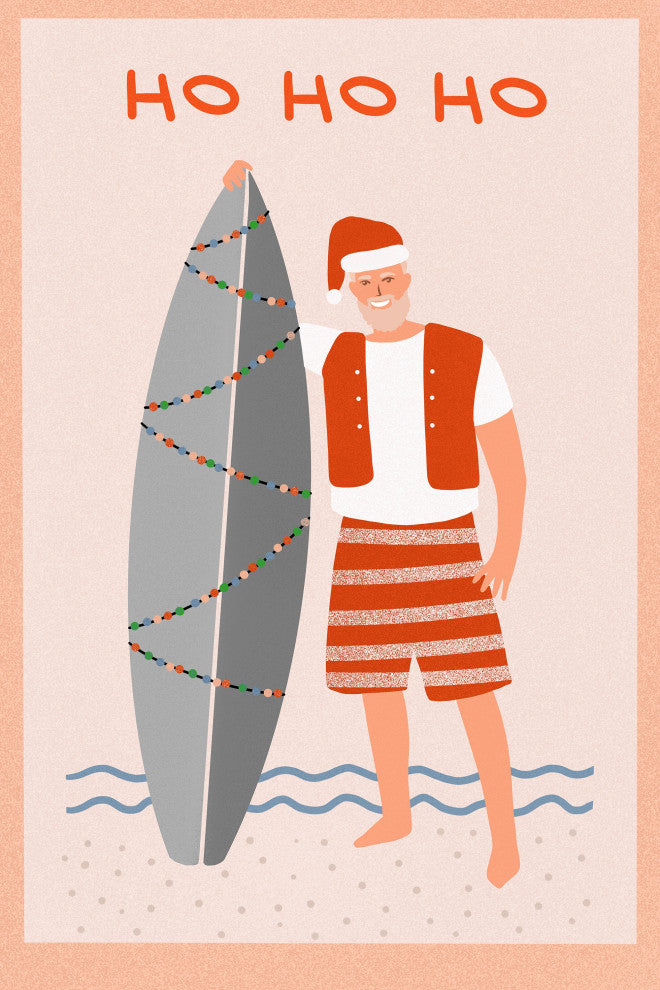 "Surfing Santa" Painting Print on Wrapped Canvas, 12x18