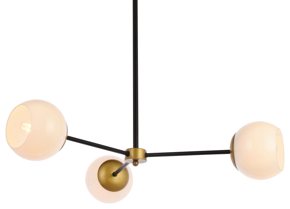 Brooke 32" Pendant, Black and Brass With White Shade