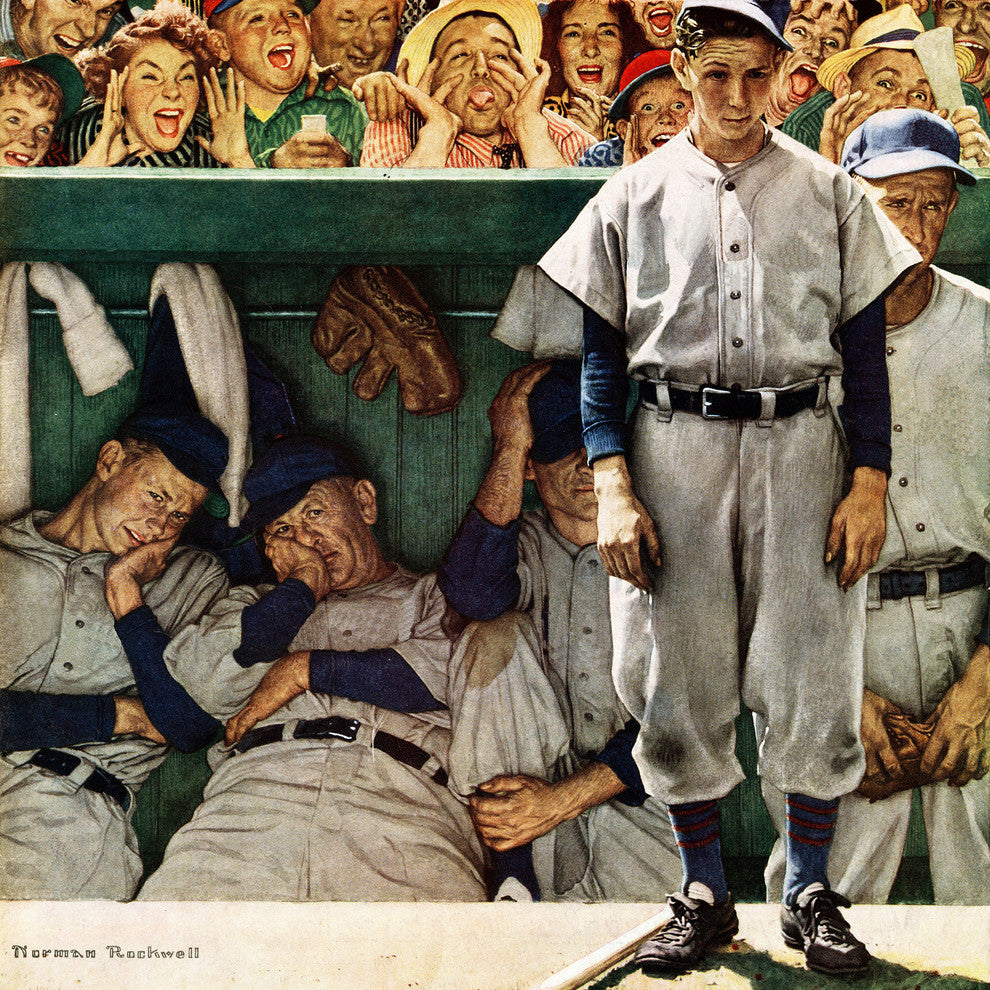 "The Dugout" Painting Print on Canvas by Norman Rockwell