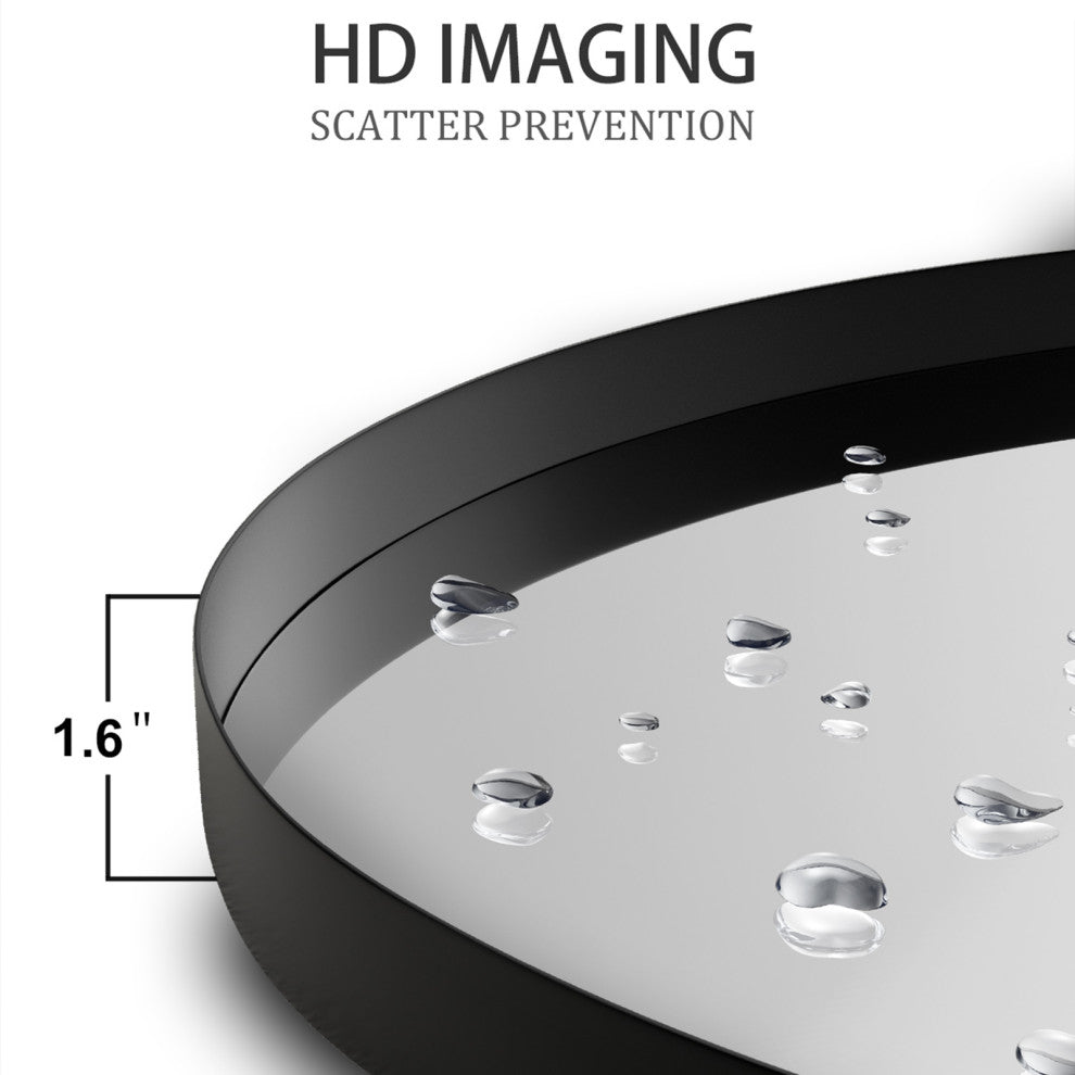 Round Framed Wall Mounted Bathroom Vanity Mirror, Black, 32x32