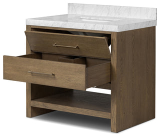 Anthem Single Vanity 36", Carrara Marble, Washed Natural, Brushed Brass