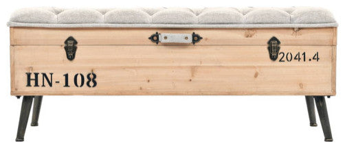 vidaXL Storage Bench Natural wood with grey fabric