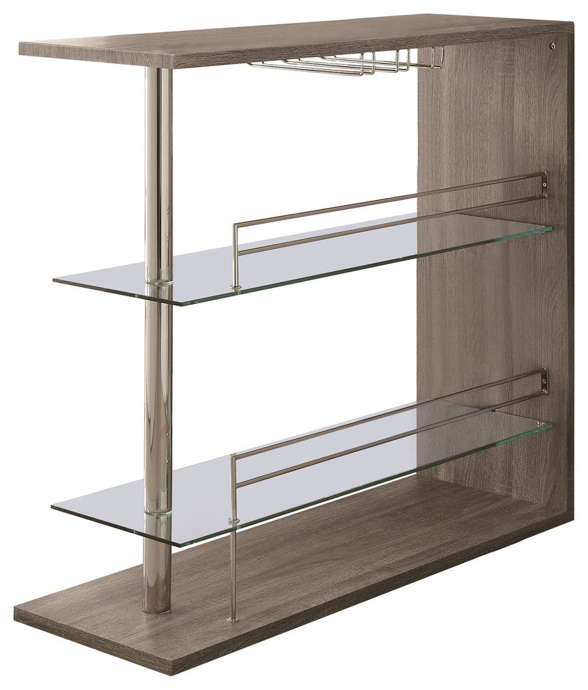 Bar Table With 2 Glass Shelves, Weathered Gray