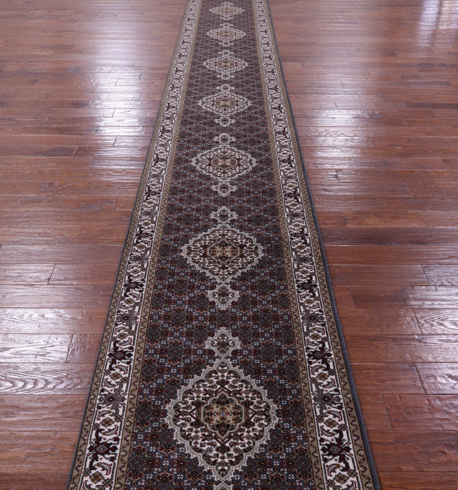 2' 7" X 25' 8" Hand Knotted Wool and Silk Persian Tabriz Runner Rug Q8947