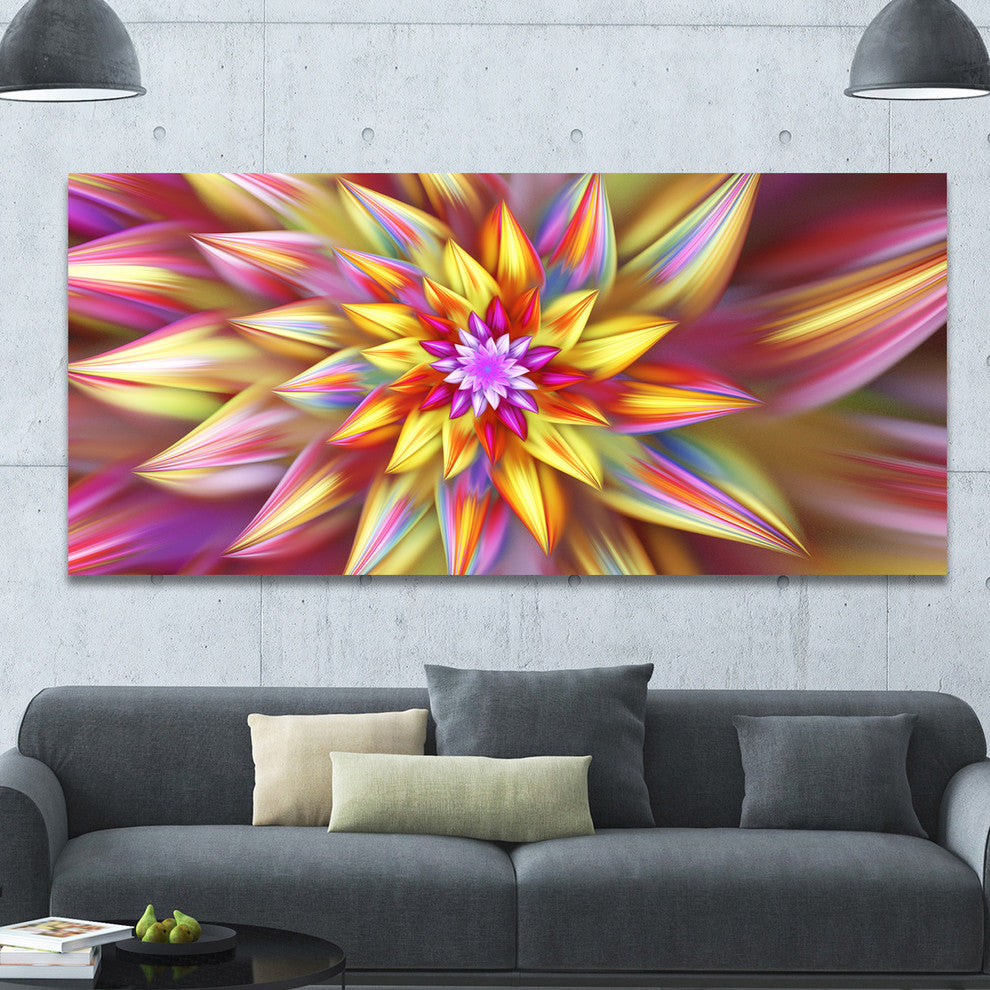 Large Multi Color Alien Fractal Flower, Large Floral Canvas Art Print, 60"x28"