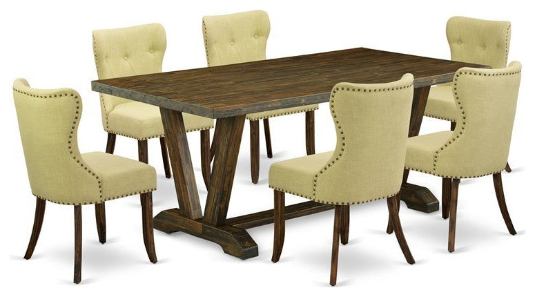V777Si737-7, 7-Piece Dining Set, 6 Chairs, Table Top and Wooden Legs, Jacobean