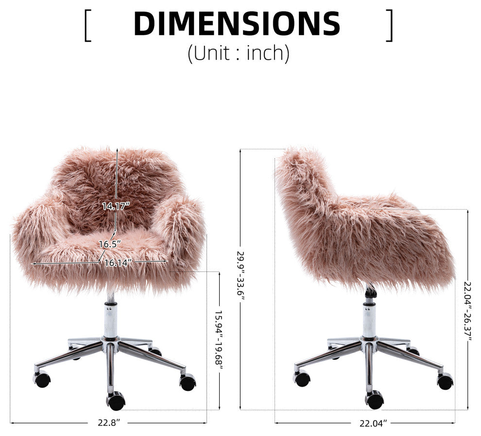 Modern Faux fur home office chair, fluffy chair for girls, Pink