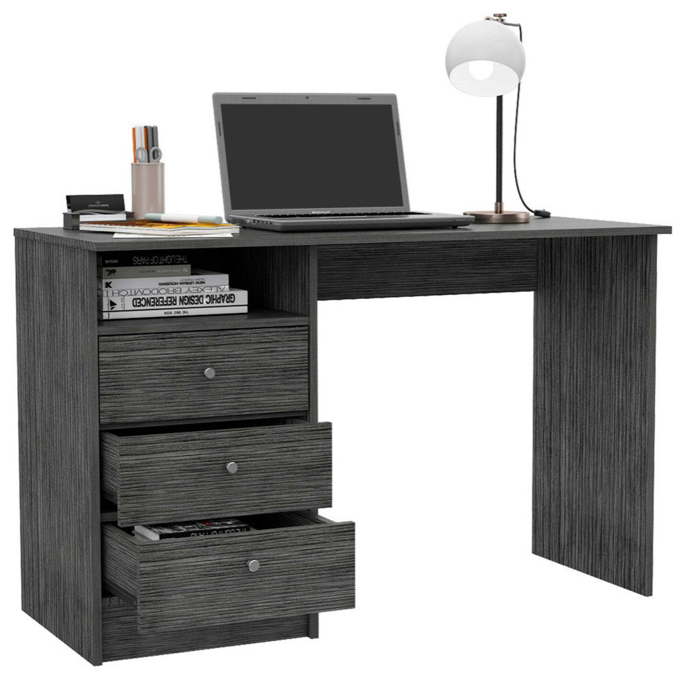 Naples 30-inch Tall Computer Desk with 3 Drawers, Smoky Oak