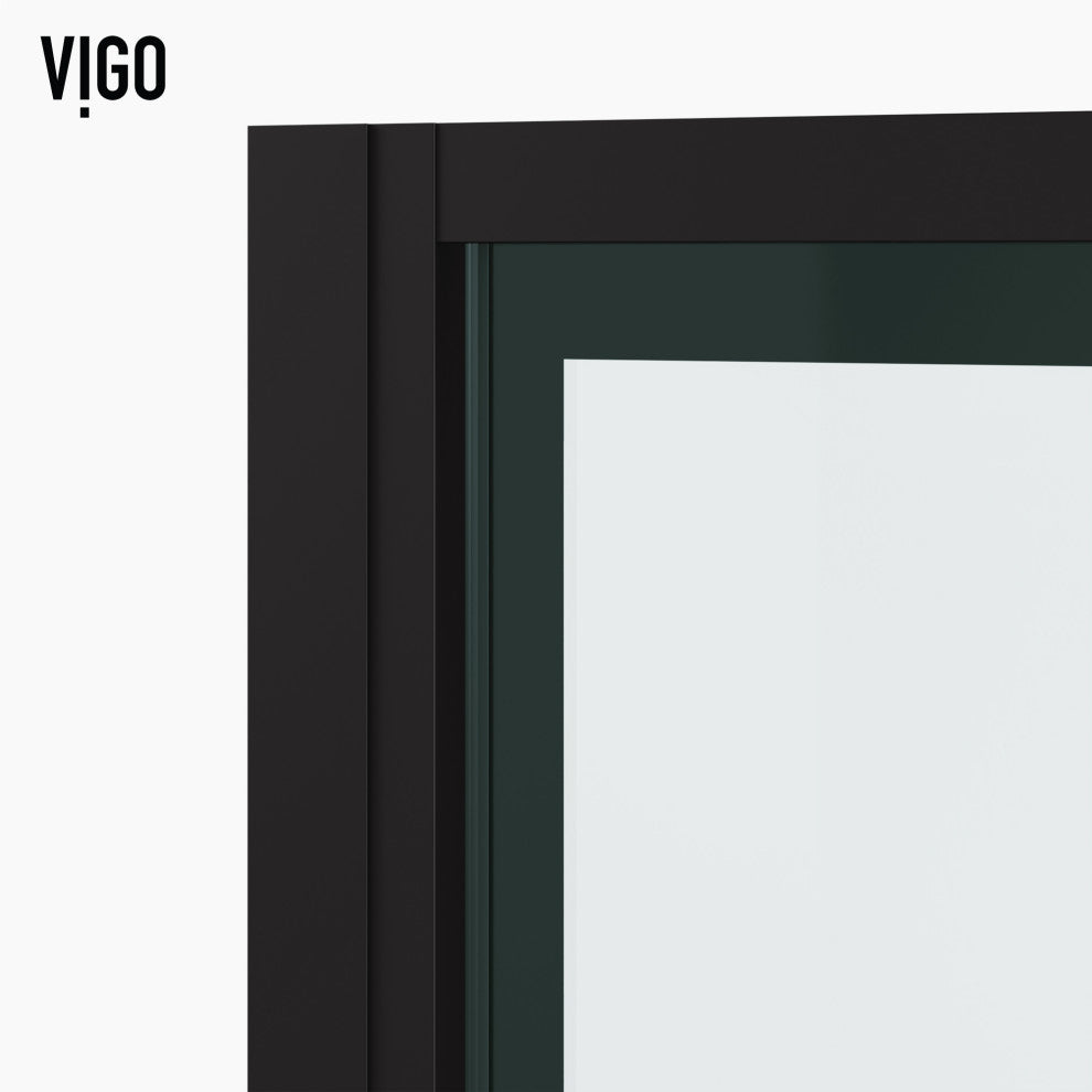 VIGO Astoria Framed Pivot Shower Door, Matte Black, 32" W X 76" H, Clear Glass